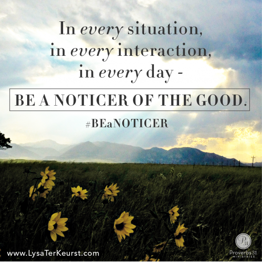 In every situation, in every interaction… be a noticed of the good. 